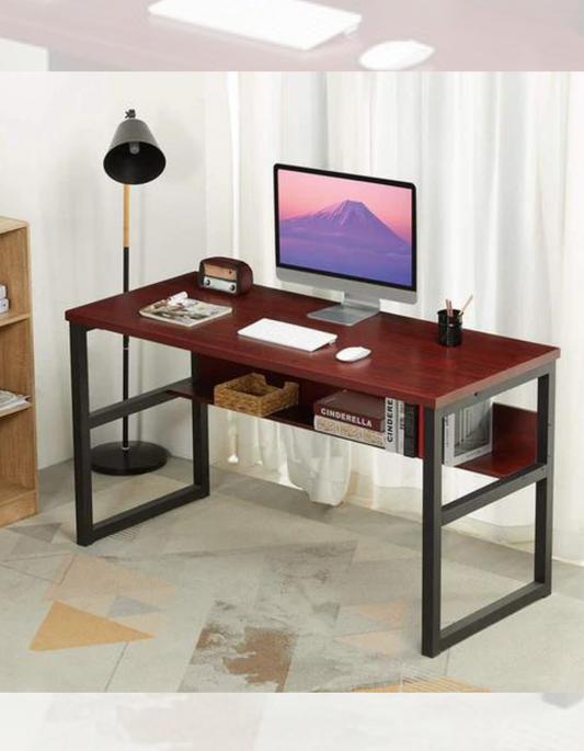 Computer Desk with Bookshelf, Modern Office Desk with Storage Shelves