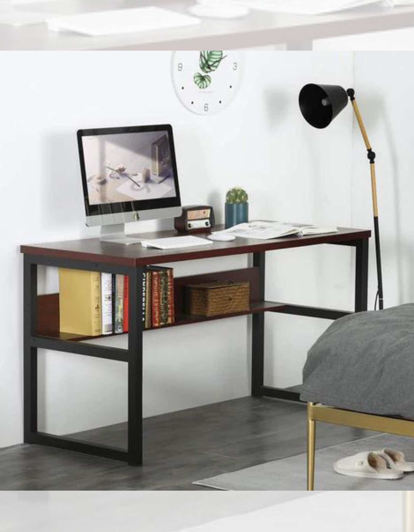 Computer Desk with Bookshelf, Modern Office Desk with Storage Shelves