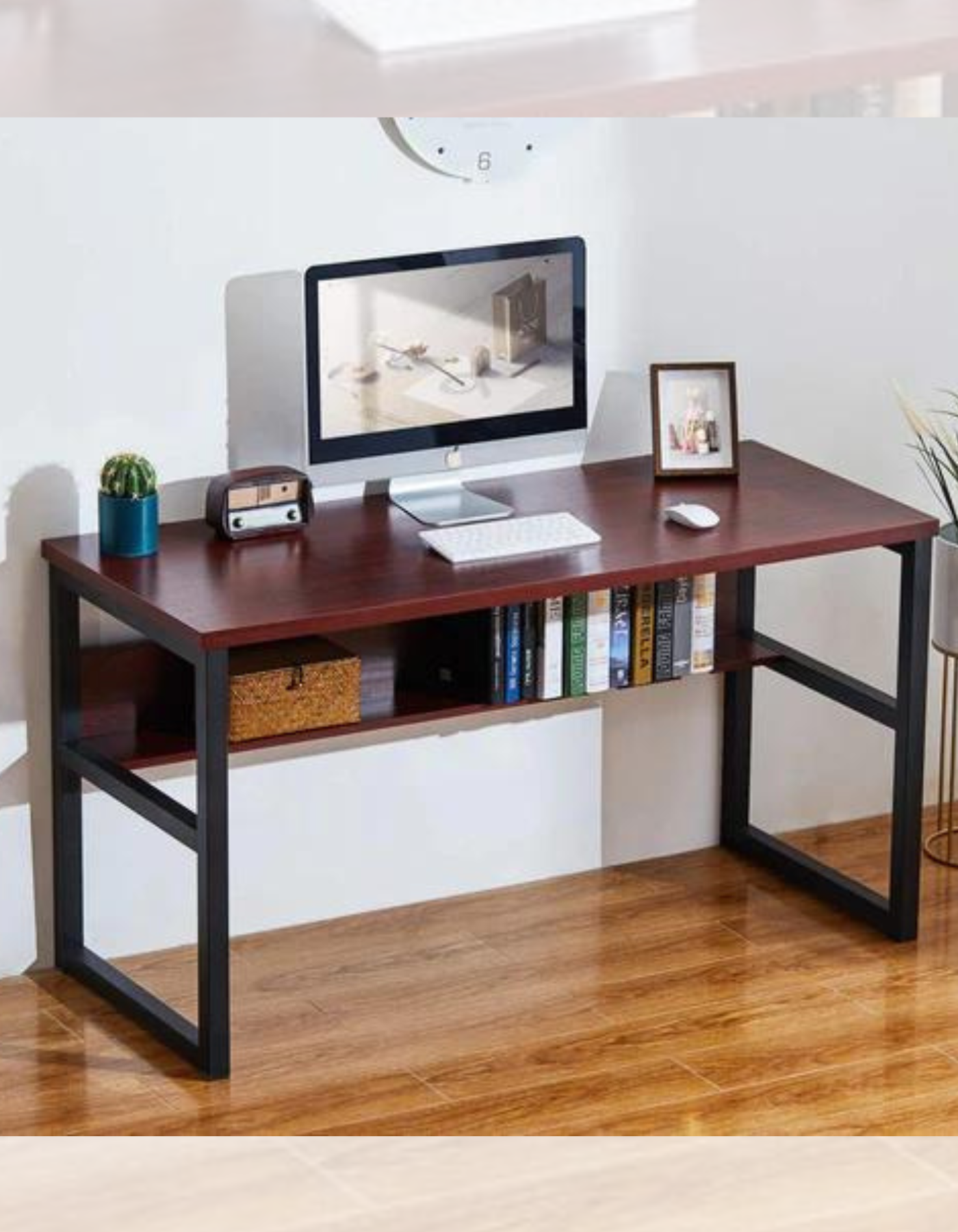 Computer Desk with Bookshelf, Modern Office Desk with Storage Shelves