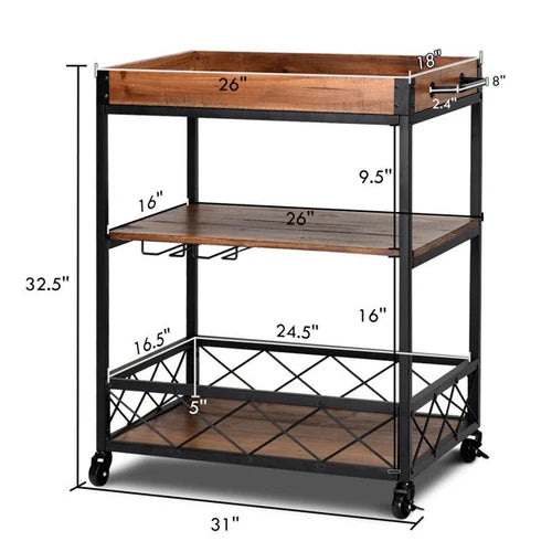 3 Tier Rolling Kitchen Trolley