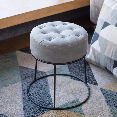 Leather Pouf Ottoman for Living Room, Vanity