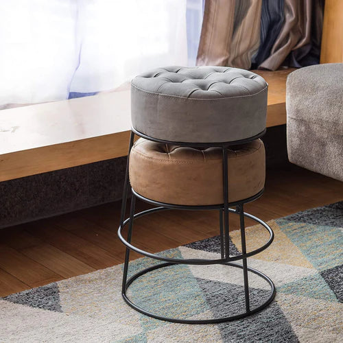 Leather Pouf Ottoman for Living Room, Vanity