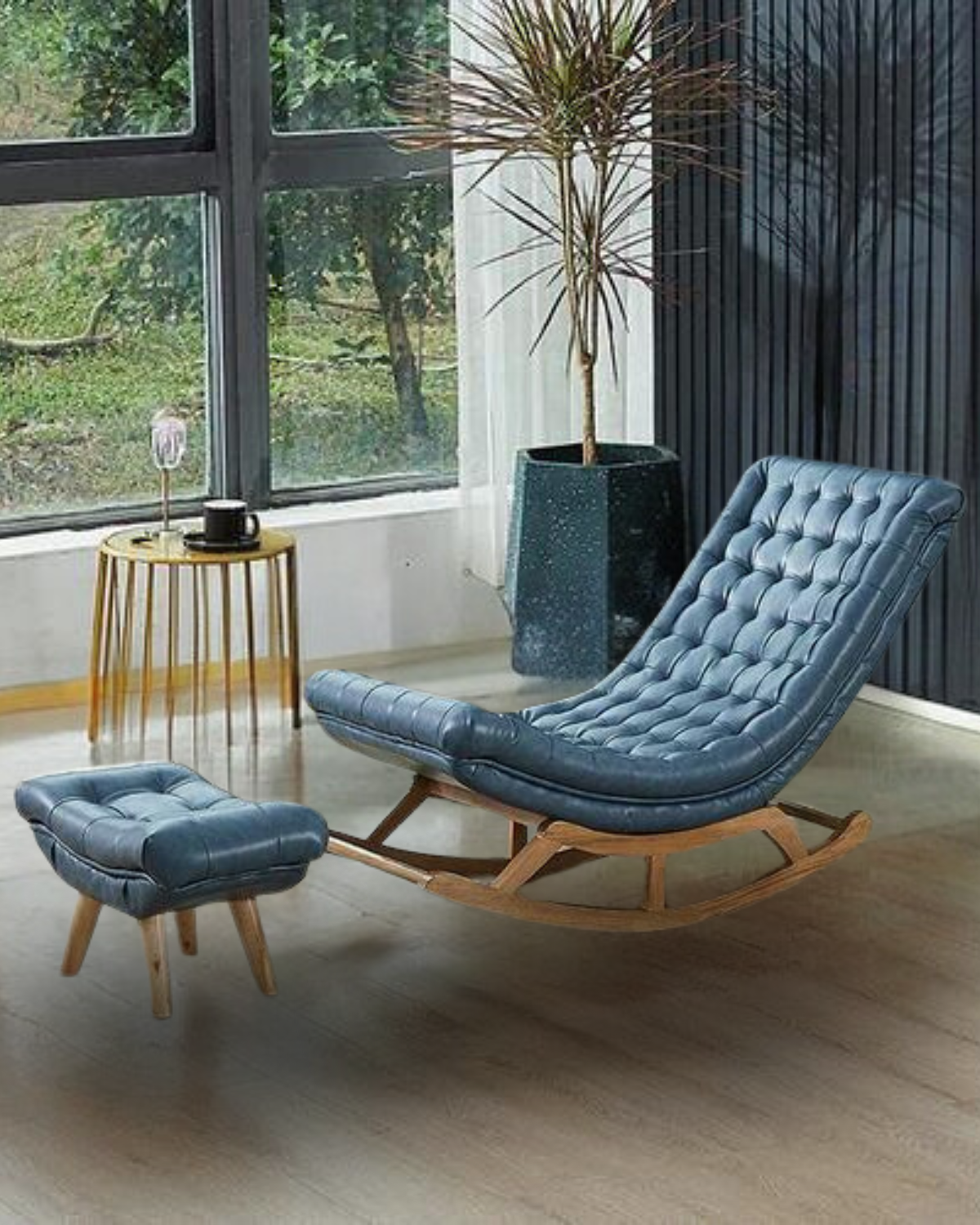 Solid Wood Rocking Chair with Footrest