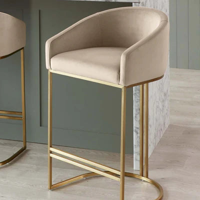 Dakota Champagne Velvet & Metal Barstool