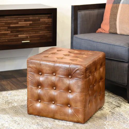 Distressed Leather Ottoman