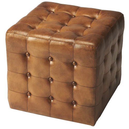 Distressed Leather Ottoman