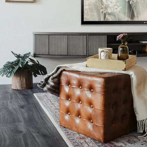 Distressed Leather Ottoman