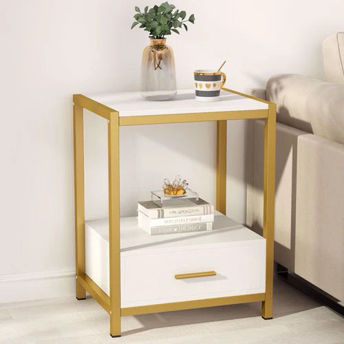 End Table with Drawer and Storage Shelves